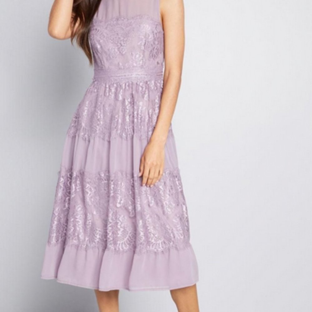Purple Lace Midi Dress
